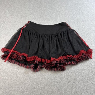 Hot Topic Skirt Mini Womens Medium Black Red Ruffle Tulle Lace Up Gothic Punk