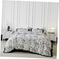 Black Floral Duvet Cover 100 Cotton 3 Pieces Set 1 Queen Flower Black Ruffle