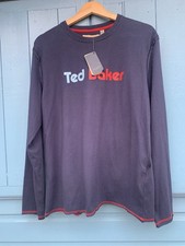 Image of Bnwt Ted Baker Top Size 16 New Navy Blue  Long Sleeve T-shirt Cotton Tee Letter