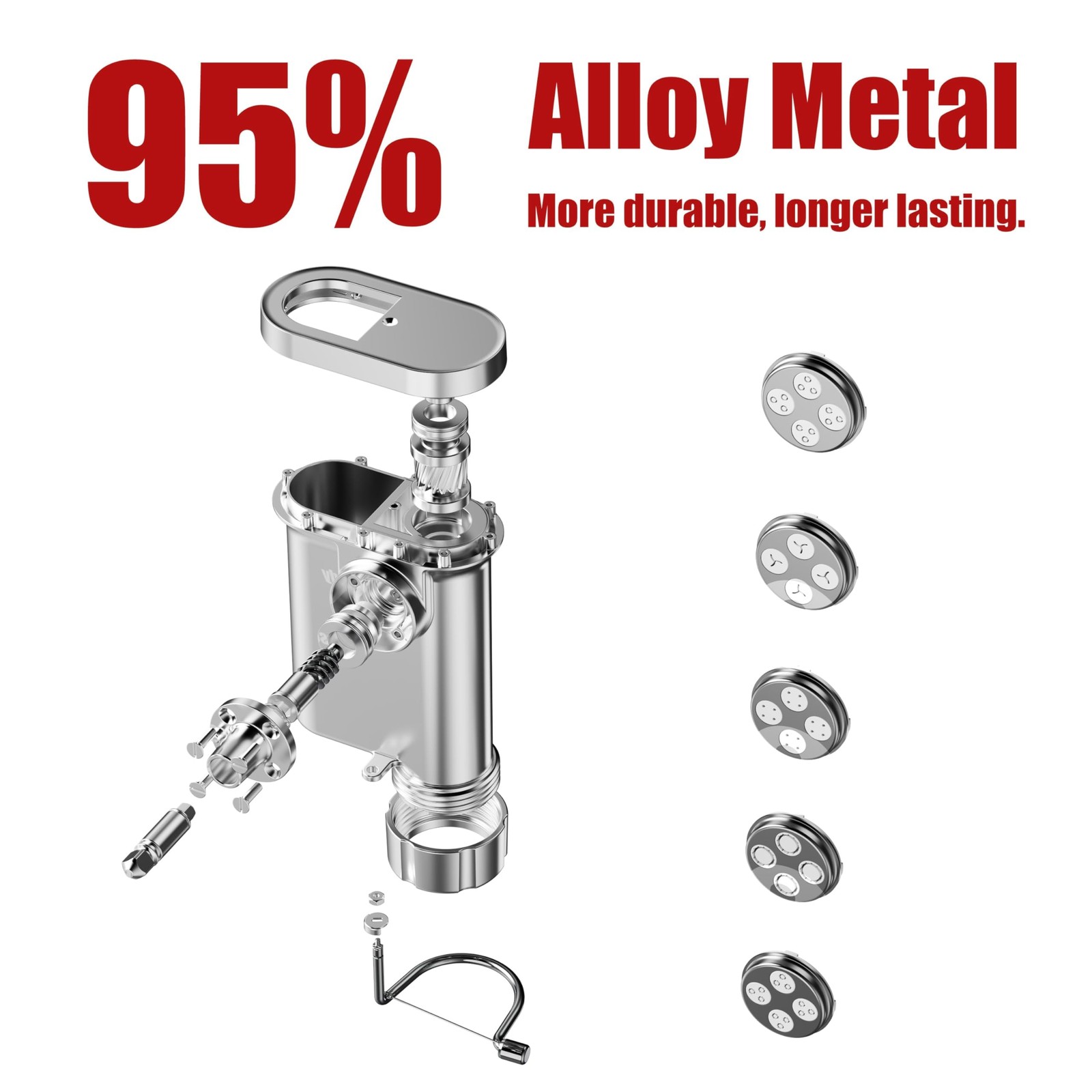 Metal Pasta Press Attachment for Stand Mixer – Durable Maker with 5 Plates