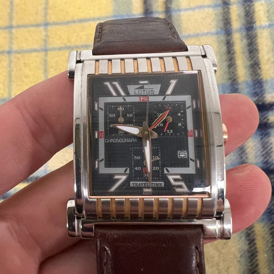 Lotus Chronograph Travel Time 994203 Depose Square Mens Watch Needs Battery - image 4 of 4
