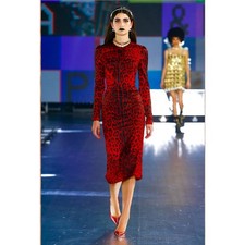 NWT Dolce & Gabbana Runway Runway Red Tubino bustier Leopard-Print Midi Dress 40