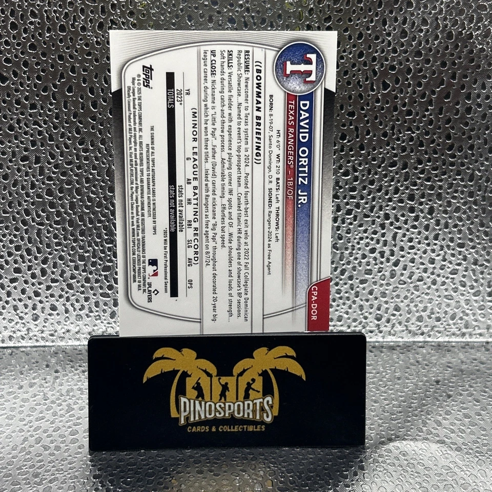 Bowman Chrome 1st Bowman True Yellow Refractor 2025 David Ortiz Jr/75 automático Foto 2 de 3