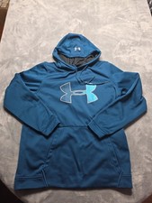 Under Armour Men's Big Logo Armourfleece Hoodie Teal Blue Size Large