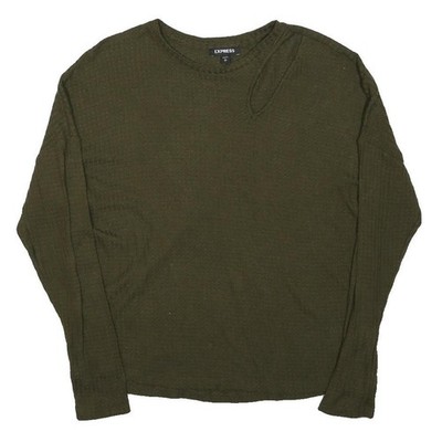 EXPRESS Damen Pullover grün uni Baumwollmischung Basic Strick L Freizeitpullover