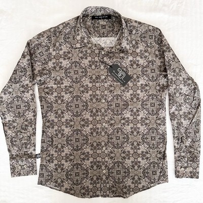 Seed of Life Virus Light Psychedelic Shirt Men s M Beige Button Long Sleeve NWT