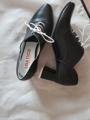 Lisa Tucci Black Leather Oxford-Style Heels   Made in Italy