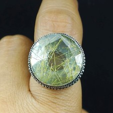 Natural Rutile Quartz Gemstone 925 Sterling Silver Handmade Ring Size-7.5 US