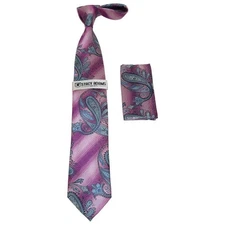 Men's Stacy Adams Necktie and Hankie Set Fancy Design Silky Look SAT49 Pink