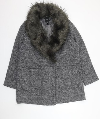 New Look Curves Damenmantel grau Kunstfellkragen Wollmischung Größe 18