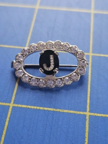 Vintage Brooch Pin Initial "J" Monogram Costume Jewelry 1"x5/8" Oval