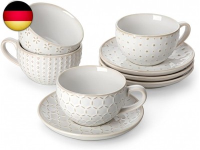 MALACASA Kaffeetassen Set mit Untertasse 8 tlg, Kaffeetassen und Untertassen 4