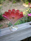 antique fenton? vase Cranberry With Enamel Flowers And Scroll