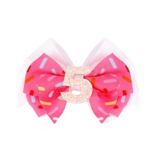 Birthday Hair Bow Clip for Girls 5th Birthday Party Decorations, Pink Ice Cre...