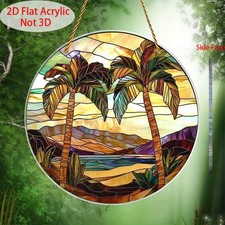 Tropical Palm Sunset Acrylic Suncatcher Beach Theme Home Window Hanging Decor