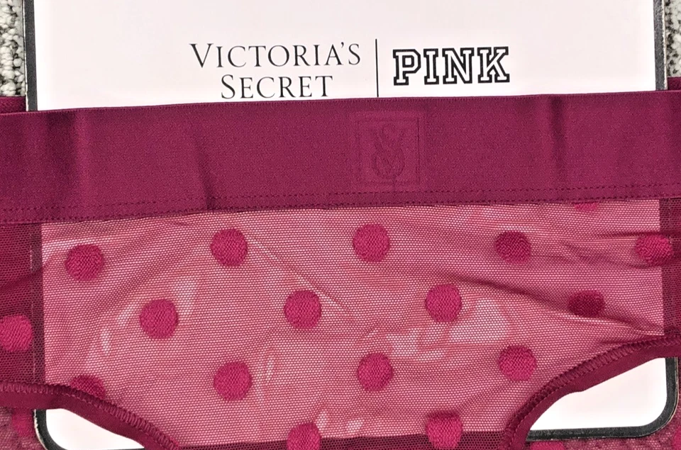 Panty Hiphugger VictoriasSecret Nuevo con Etiquetas Mediana Magenta Lunares Transparente Heritage Logo Foto 3 de 4