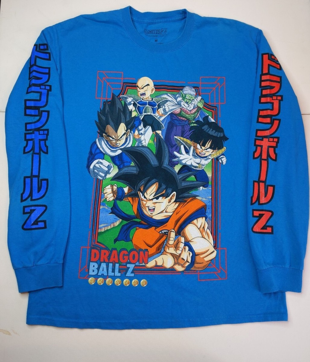 Dragon Ball Z Goku Gohan Vegeta Anime Long Sleeve Shirt Mens Size medium  Blue Z1