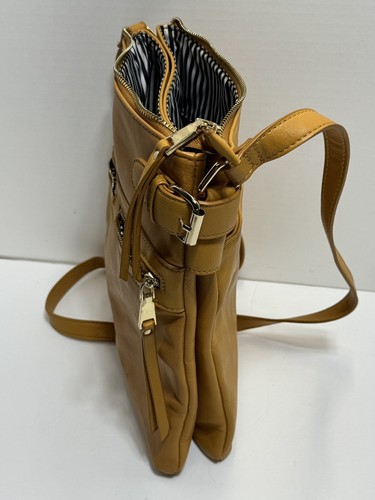 Miztique CROSSBODY PURSE Organizer HANDBAG Gold w/Black & White Stripes Zip Bag - Picture 10 of 16