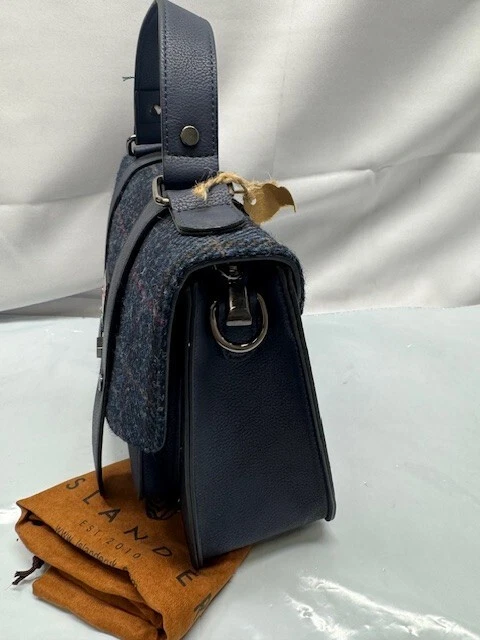 Bolso de Mano Islander Mediano Cartera con Harris Tweed-Azul Marino Sobre Cuadros *Nuevo-Sin Correa Foto 4 de 4