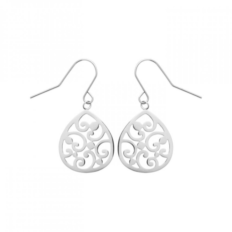 Boucles d'oreilles pendantes Goutte Arabesque en acier inoxydable 316L argenté
