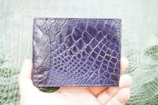 Dark Blue Money Clip Crocodile Skin Leather Bifold Men's Wallets Real D14
