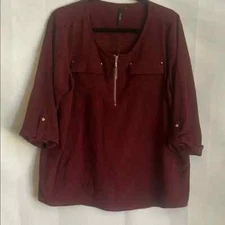 Women's Cathy Jean Burgundy Top with Zipper Detail Quarter Sleeve Size XL