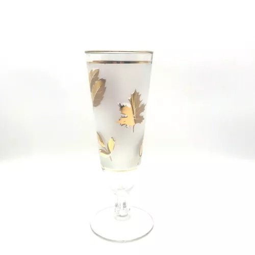  Vintage Libbey Golden Foliage Leaf Design Pilsner Beer Glass Barware