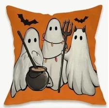 Adorable Ghosts Fun Halloween Fall Throw Pillow Cover Fall Holiday Home Decor
