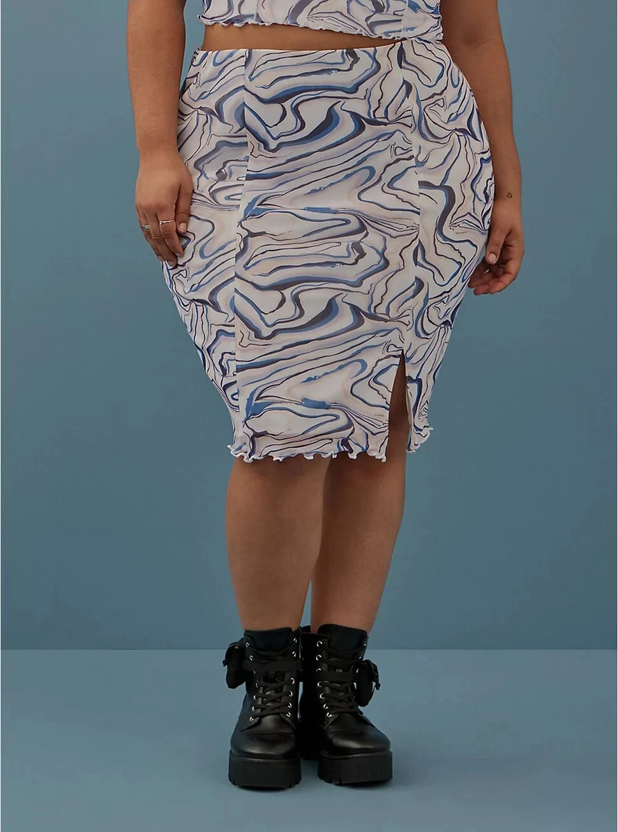 NWT Womens Torrid FESTI MIDI SLIT PENCIL SKIRT MESH MARBLE LILAC