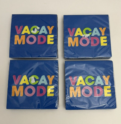 VACAY MODE Summer Fun Lot of 4 Beverage Napkins 16 Ea Package 9.8'' x 9.75'' 2 PLY
