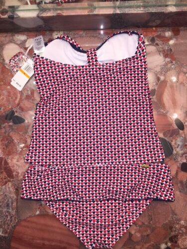Nwt Jessica Simpson Badeanzug Rot Herz Bandeau Tankini 2pc Satz Damen S/M - Bild 2 von 3