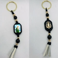 Keychain San Judas/ Virgen en oro laminado piedra onyx Llavero San Judas/ Virgen