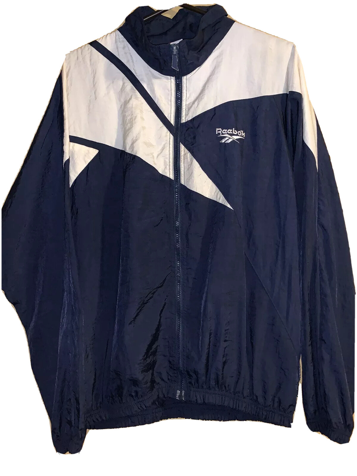 Vintage Reebok Windbreaker Full Zip Track Jacket Mens Medium Navy White Big | eBay