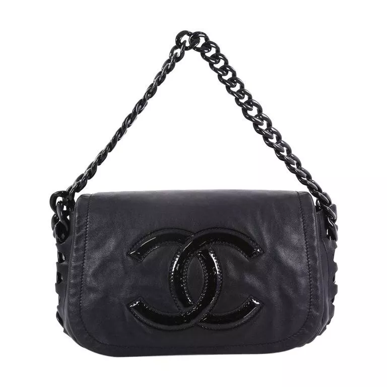 CHANEL Metal Lambskin Resin CC Flap Bag Necklace Gold Black White 1292633