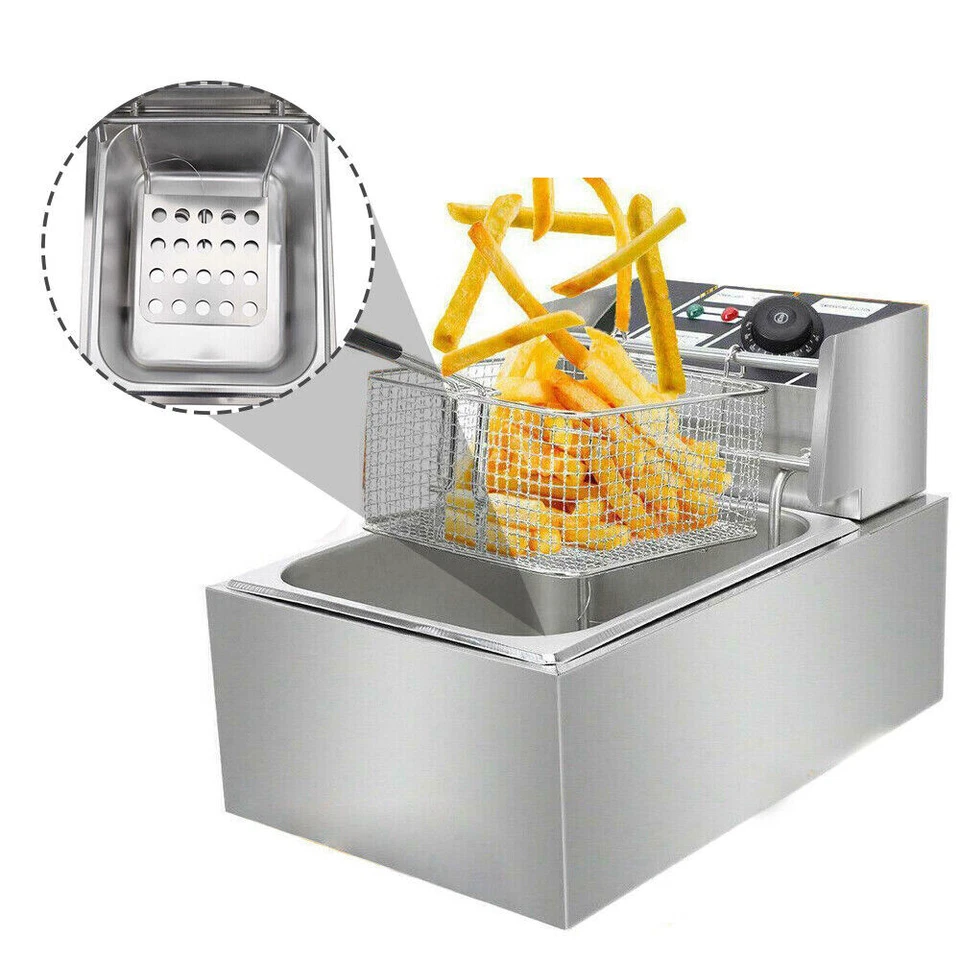 Fritteuse 10L Edelstahl Kaltzonen Öl-Friteuse 2500W 6 Liter Fritöse Frittöse - Bild 3 von 4