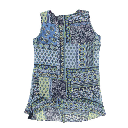 Vintage CANDA Womens Day Dress Blue 90s Crazy Pattern Sleeveless Short L - Picture 3 of 6