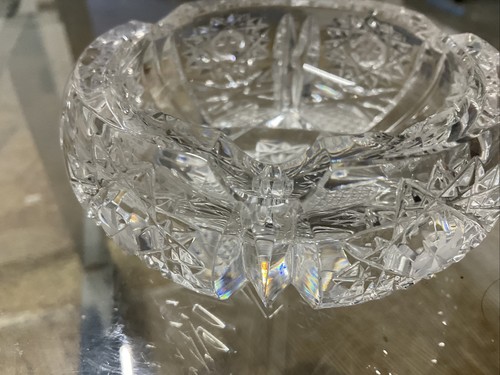 Vintage Bohemian Czech Queen Lace Hand Cut Crystal Ashtray HEAVY - Picture 17 of 19