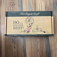 Mixology & Craft 10 Piece Bartender Kit Bar Tool Set with Bamboo Stand, Silver,