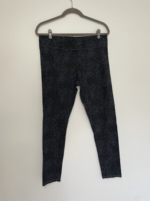 Mixit Womens Leggings Black Blue Cotton Blend Leopard Print Full Length  Size L