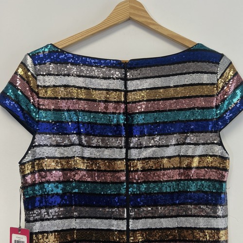 VINCE CAMUTO Women’s Blue Sequined Short Sleeve Mini Sheath Party Dress 10 NWT - Picture 13 of 13