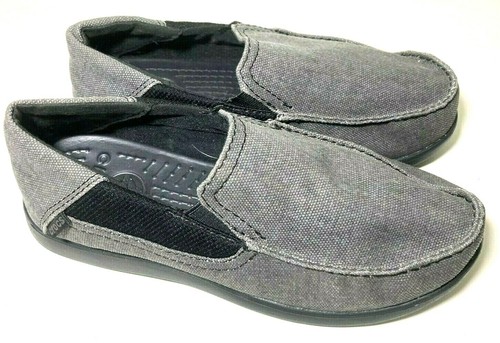 CROCS Boys Unisex Size Junior 3 Gray Canvas Slip On Loafers Comfort Fabric Shoe - Picture 2 of 8