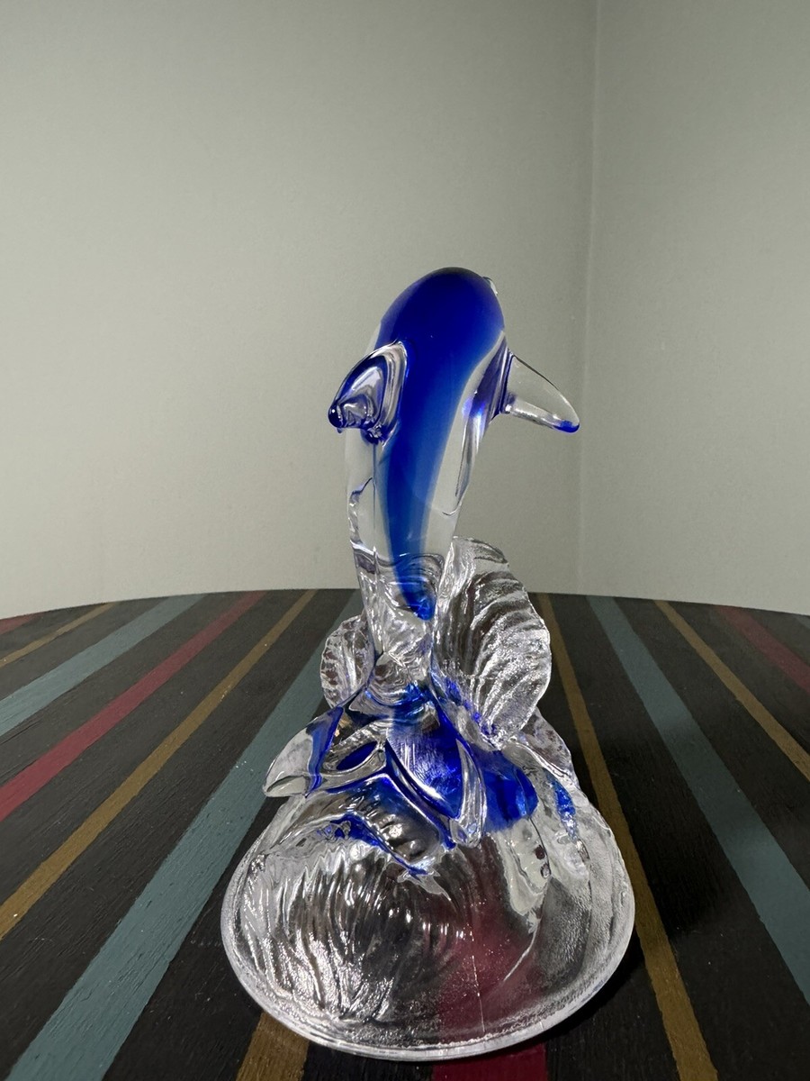 新品❣️美しい青CRYSTAL DARQUES DAUPHIN  CRISTAL D'ARQUES France Blue Clear Dolphin 24% Lead Crystal Glass