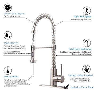 Kingo Home Kitchen Faucet Single Handle Stainless Steel Pull Down