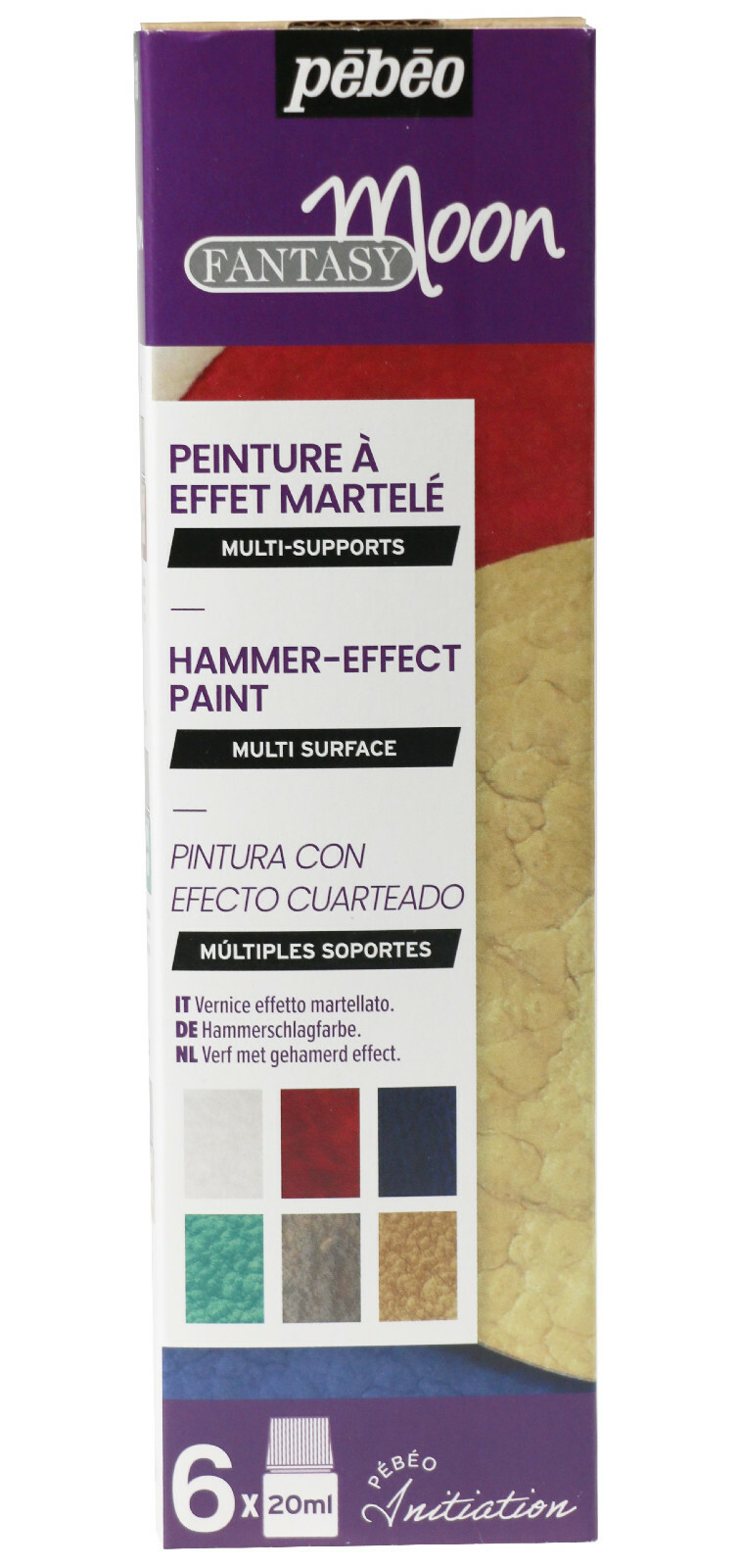 Pebeo Fantasy Moon 6 x 20ml Paint Set Hammer Effect Pearlescent Artist Craft