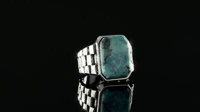 Men's Solid 925 Sterling Silver Ring With Natural Blue Turquoise Gemstone - Size 7-13
