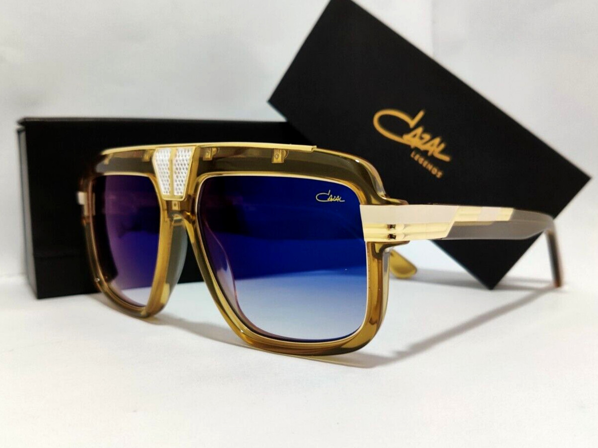Gafas de sol Cazal amarillo cristal marco dorado lentes tintadas a flash azules gafas unisex