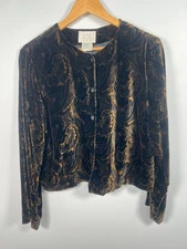 Field Manor Womens Velvet Top Medium Paisley Brown Black Bohemian Whimsigoth