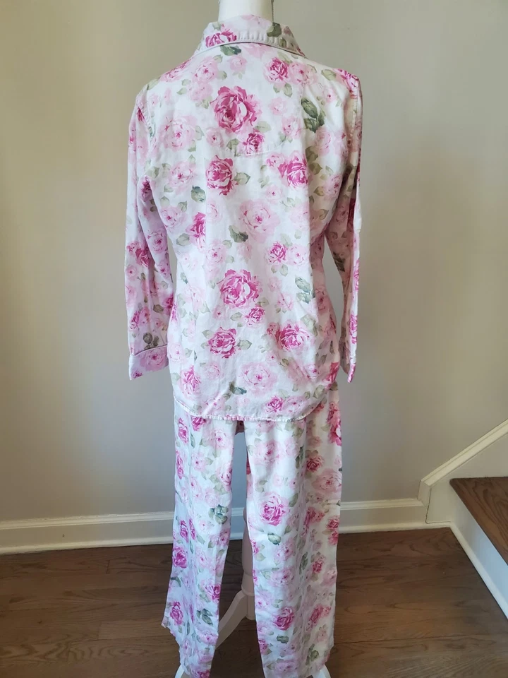 LRL Ralph Lauren Floral Blanco Rosa Rosas Logo 2 piezas Conjunto de Pijama Shabby chic M Foto 2 de 4