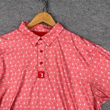 Bogey Bros "Kitty" Magnet Golf Polo Shirt Mens XL Coral Allover Performance
