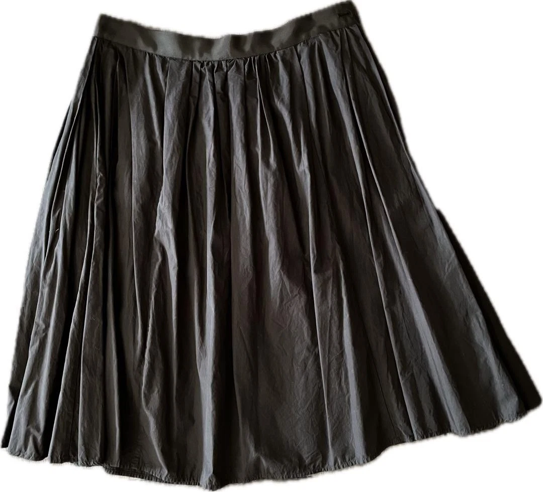 MARGARET HOWELL Cotton Gathered Skirt Matte Black Unlined Size III